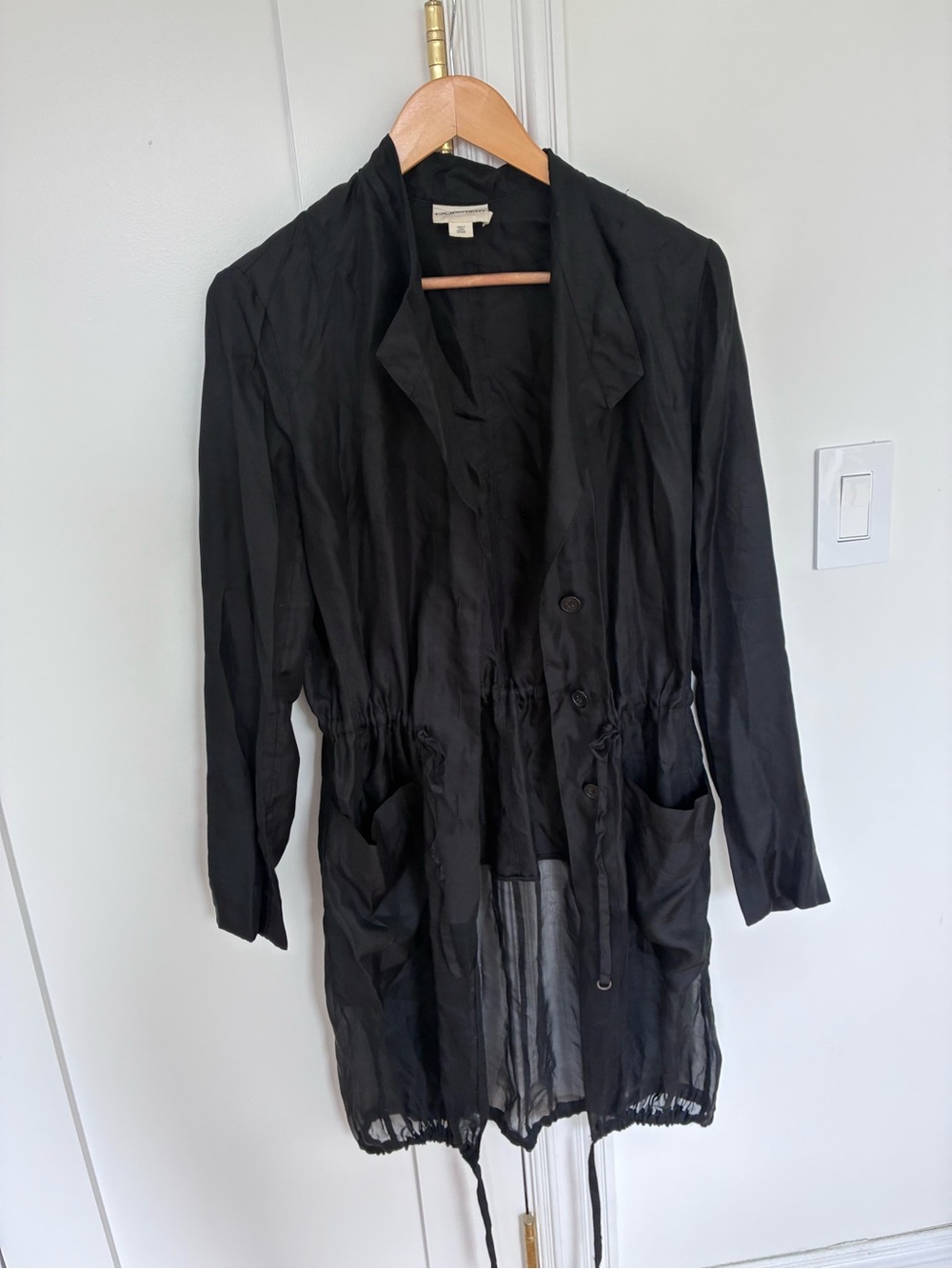 Lightweight Black Silk Drawstring Jacket - Picture 2 of 5